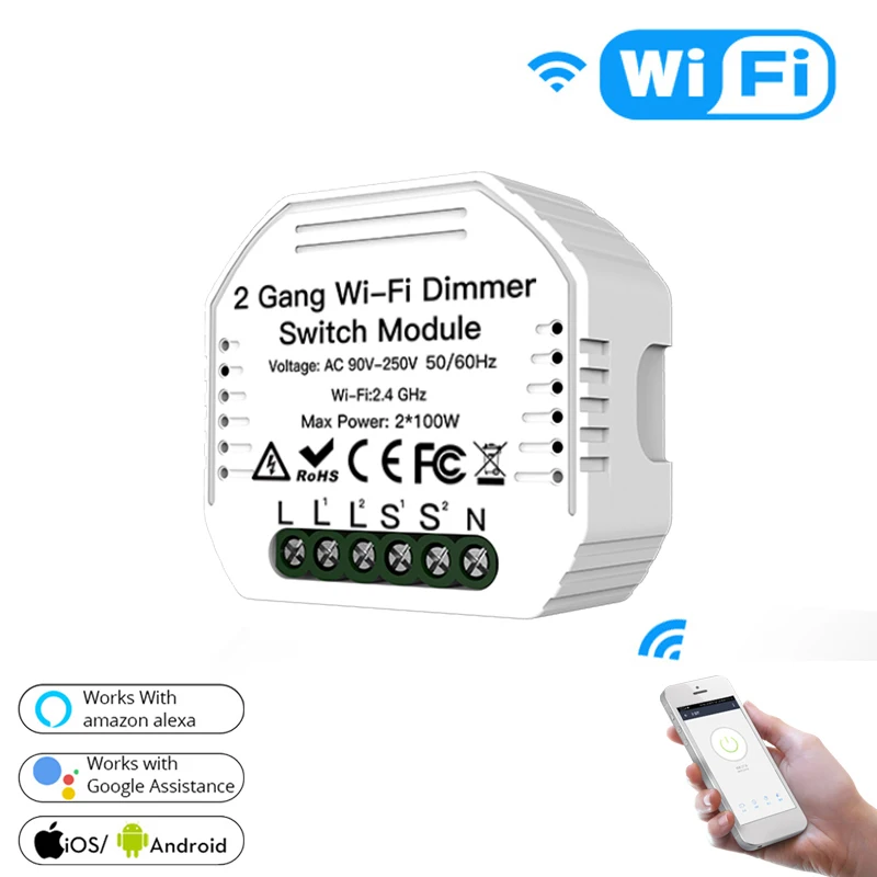 LED regulador de intensidad para vida inteligente/Tuya APP DIY 2 WiFi 2 interruptor de la luz de Control remoto trabajo con Alexa de Google