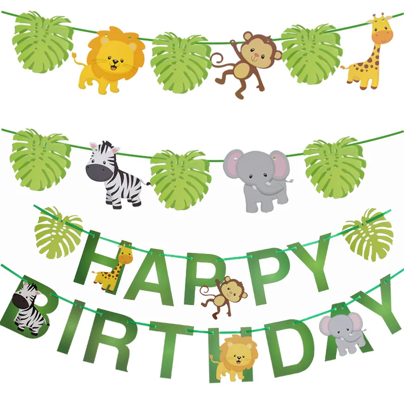 

Jungle Party Animal Paper Banner 1st Birthday Party Decorations Kids Safari Zoo Party Garland Baby Shower Boy Happy Birthday