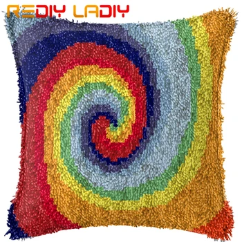 

Latch Hook Cushion Rainbow Stripe Pre-Printed Canvas Cushion Cover Acrylic Yarn Crochet Pillow Case Set Hobby & Craft Home Decor