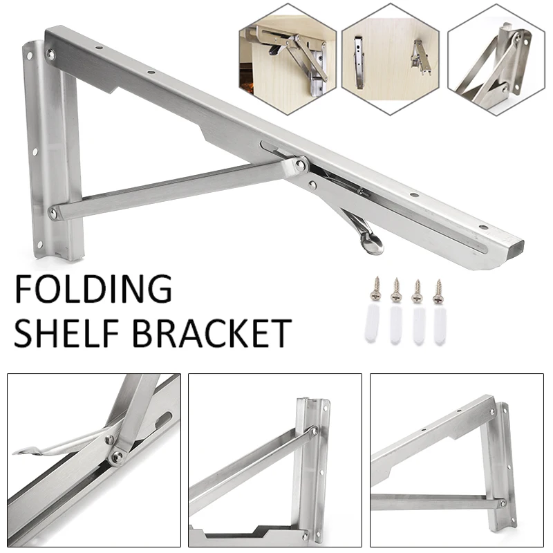 

1pc Newest 16 Inch Stainless Steel Shelf Brackets Heavy Duty Folding Collapsible Triangle DIY Furniture Hardware Accessories