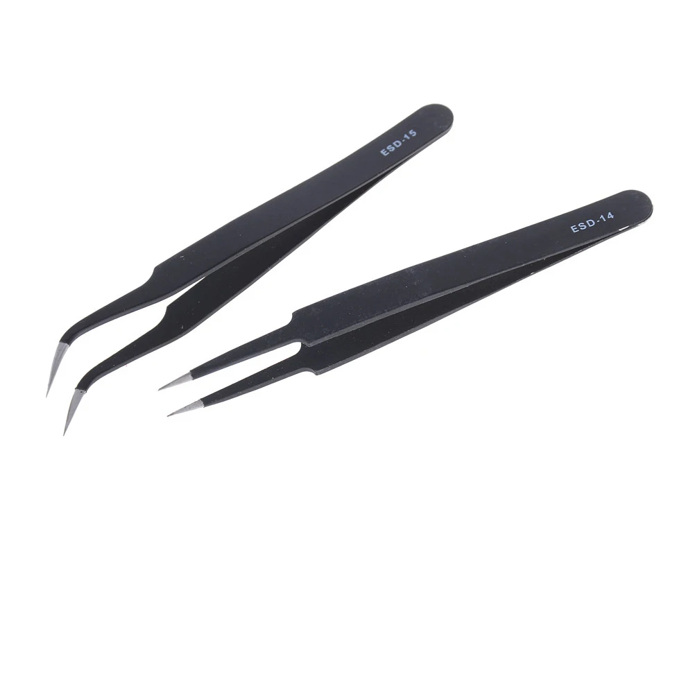 2pcs/lot HETLTC Anti-static Precision Tweezers Set Non-magnetic Steel Fine ESD Tweezer Electronics Repair Tools