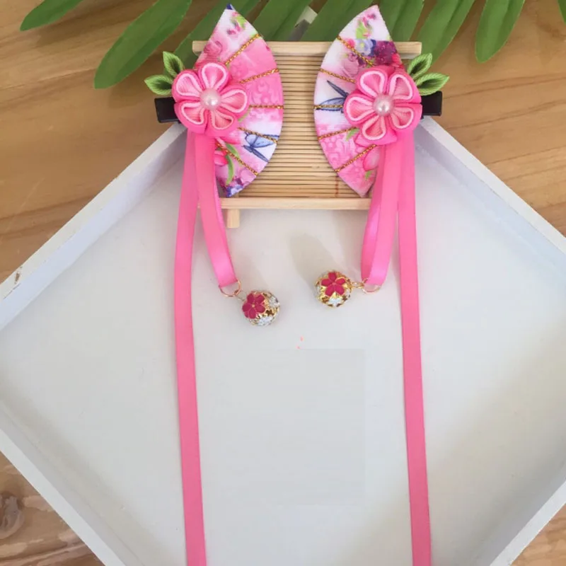 Maru-tsuami Kanzashi Flower Zaiku Fan Sakura Hairclip традиционный японский стиль ленты кимоно аксессуар Гейша ручной работы HW042 - Цвет: Розово-красный