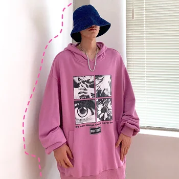 

Hip Hop Streetwear Oversized Sweatshirt Hoodies Printed Hoodie Harajuku Men Japan Urban Fashion Pink Sweatshirts For Couples
