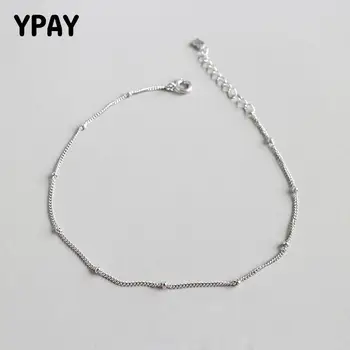 

YPAY Simple Beaded Link Chain Anklet For Women Genuine 925 Sterling Silver Ankle Bracelet Adjustable Length Fine Jewelry YMA017