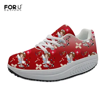 

FORUDESIGNS Gradient Red Style Nurse Shoes for Women Youth Girls Autumn/Winter Height Increasing Female Nursing Swing Shoes 2020