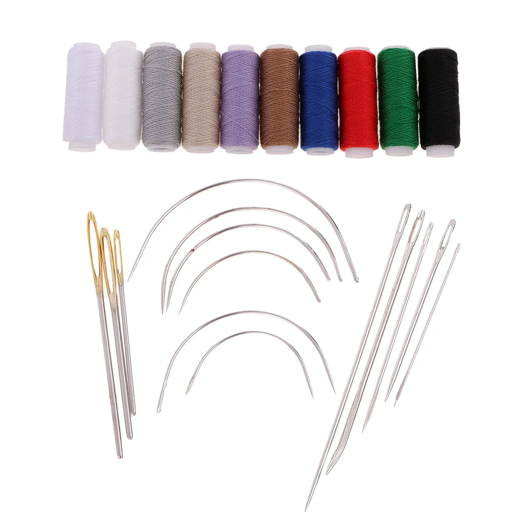 Strong 10 Colors Sewing Thread Set for Hand Quilting Embroidery Sewing Leather Crafts Repair kit with Curved Upholstery Needles
