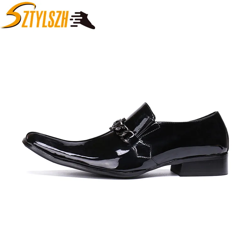 Men Black Classic Business Leather Shoes Mens Dress Shoes Patent Leather Glitter Wedding Shoes Pointed Toe Male Zapatos Hombre