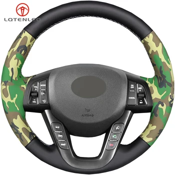 

LQTENLEO Black Camouflage Artificial Leather DIY Hand-stitched Car Steering Wheel Cover For Kia K5 Optima 2008-2013