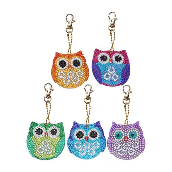 

DIY Full Drill Special Diamond Painting Keychain Cartoon Owl Cake Women Bag Pendant Keychains Jewelry Key Ring Gifts