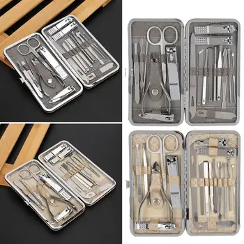 

19pcs Stainless Steel Manicure Nail File Nail Clipper Ear Pick Eyebrow Scissors Grooming Kit Nail Art Manicure Tools Set
