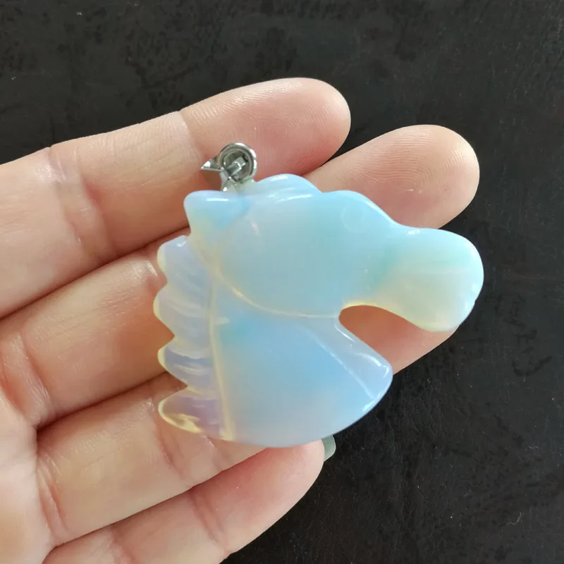 

Fashion opal stone pendants charms opalite carved Animal horse head for necklace jewelry making 10pcs Wholesale Free shipping