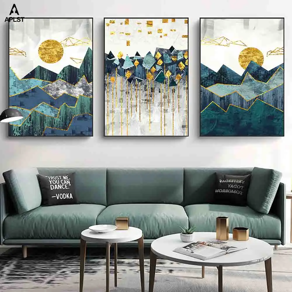 Геометрический Nordic лес печать на холсте и Плакаты горный Пейзаж Wall Art Картины