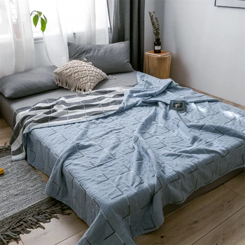 

washed cotton muslin blanket Plaid Bedspread on the bed Decorative sofa cover modern blankets and throws Nordic bed cover