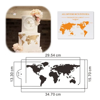 

World Map Design Cake Stencil Plastic Cake Border Stencils DIY Drawing Lace Template Cake Mold Cake Decorating Tool Bakeware