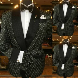 1 Piece Men Suits With Dot Pattern Designer Party Jacket Wear Fashion Business Costumes Hommes Peaked Lapel Blazer