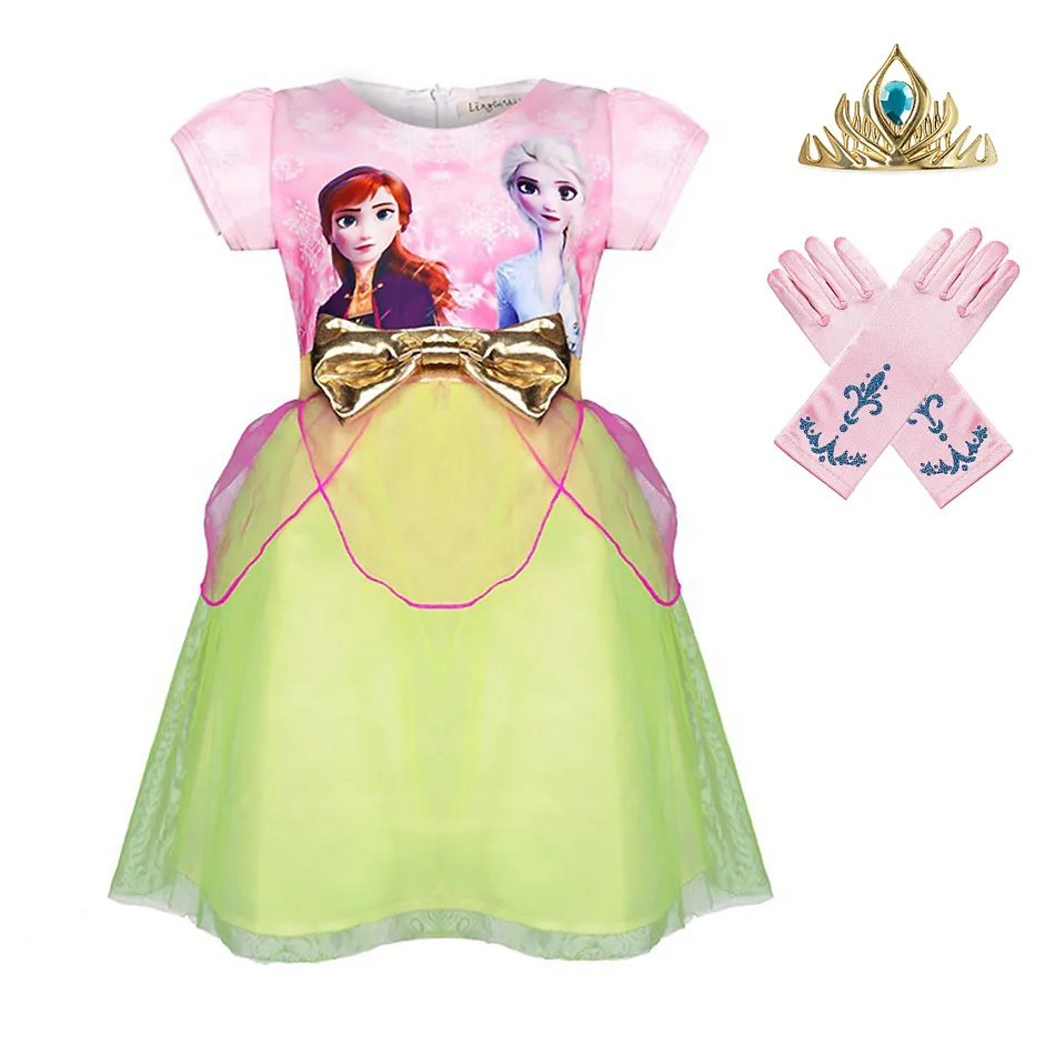 Casual Dress Pink Снежная королева 2 Принцесса Эльза и Анна вечерние платья с аксессуарами для маленьких девочек Хэллоуин Косплей Дети Эльза волшебный костюм - Цвет: Casual Dress Pink