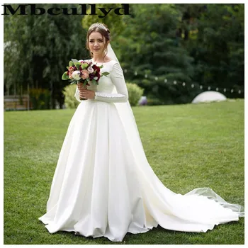 

Mbcullyd Vintage Long Sleeves Wedding Dress Turkey 2020 Formal Sweep Train Wedding Gowns Plus Size Garden Vestido de noiva