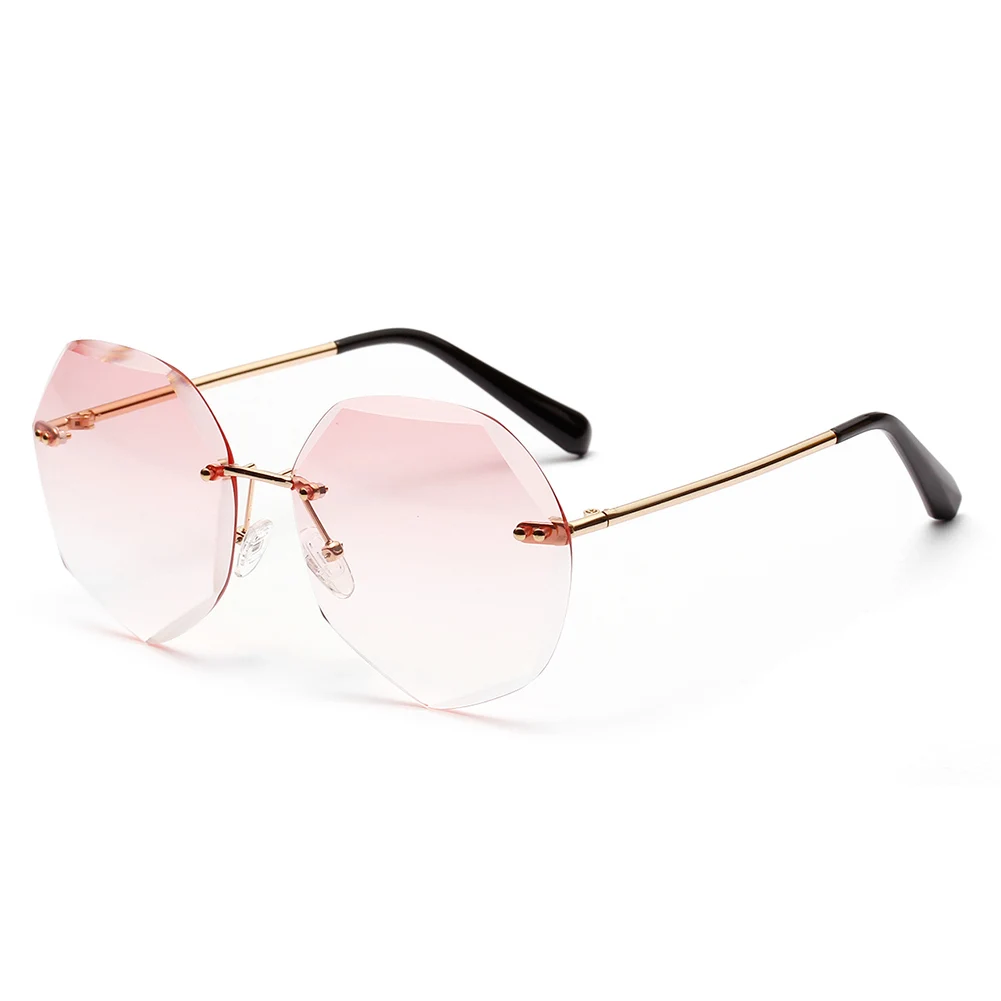 OVZA Rimless Sunglasses Woman Luxury Brand Fashion Gradient Sun glasses Female Big Eyewear S2099 - Цвет линз: Розовый
