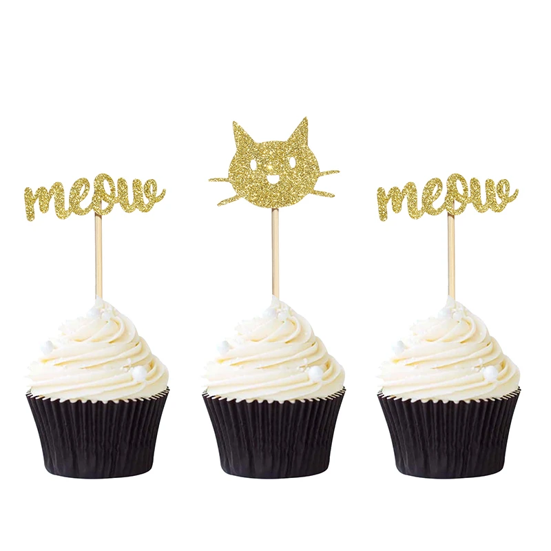 gold cat meqw 12 шт. 33 стиля Торт Топперы Танцы для свадьбы или «нулевого дня рождения» День рождения Юбилей золотой черный украшения для кексов выпечки украшения - Цвет: gold cat meqw
