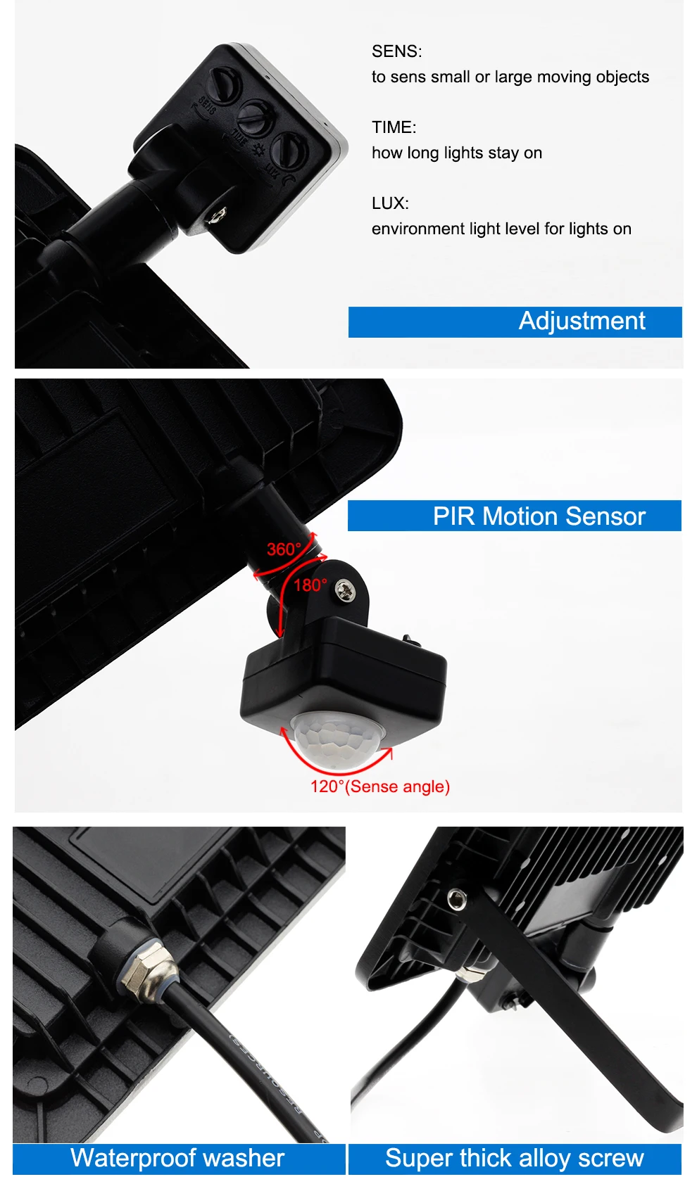 led projector pir sensor de movimento refletor led luz de inundação prova dwaterproof água spotlight parede iluminação ao ar livre branco quente