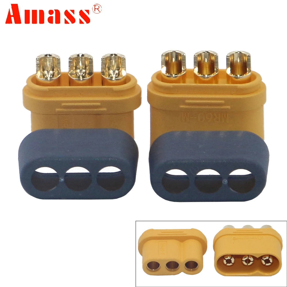 Amass MR60 MR 60 내화 여성 수컷 3 코어 커넥터, 외장이있는 3.5mm 황동 금 도금 Lipo ESC RC 모델 용, 5 짝/묶음