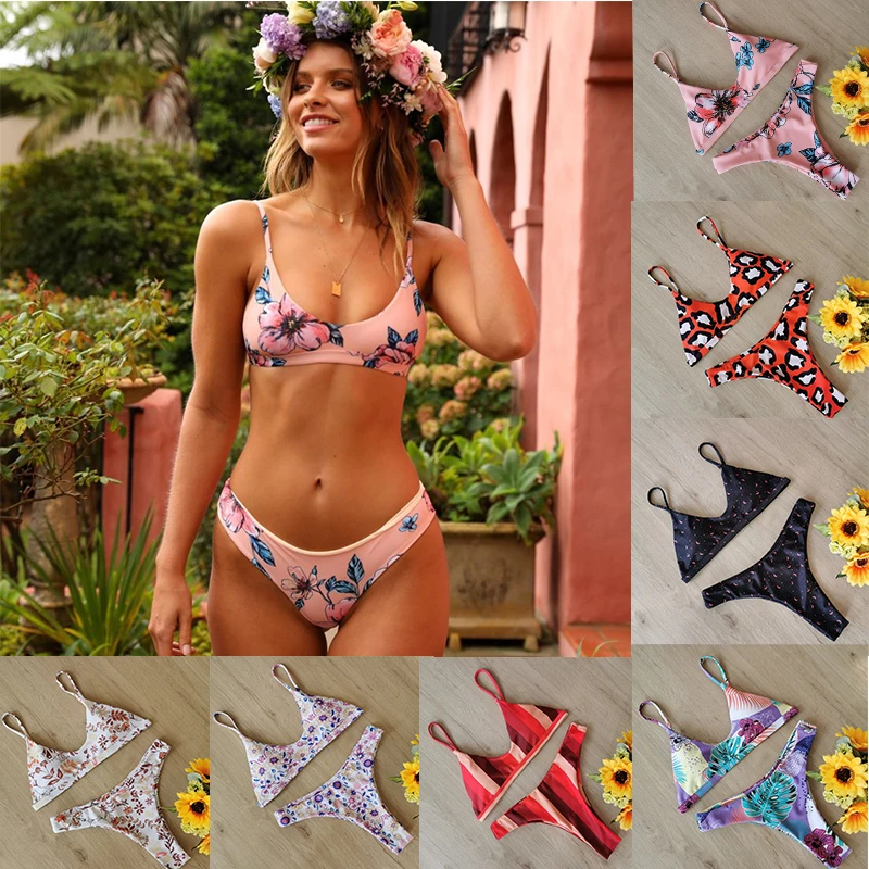 

Sexy Floral Print Low Waist Swimsuit 2020 Bikini Push Up Swimwear Women Vintage Biquini Bathing Suit Maillot de Bain Femme XXL