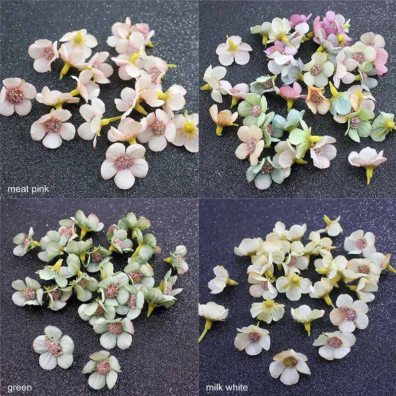 Шелковые многоцветные Искусственные цветы 50 шт., мини-Ромашки 2 см, венок, скрапбукинг, украшение для дома, свадьбы