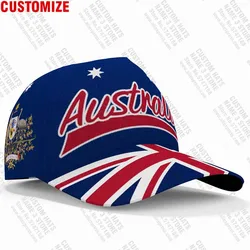 Customizable Australian Themed Navy Blue Baseball Cap with Name, Number, and Team Logo - Adjustable (Style 1)
