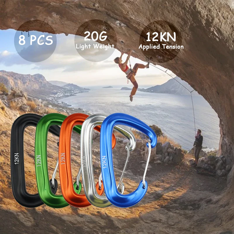 Carabiners D Shape 12 KN 8 Pcs Climbing Hooks Outdoor Protective Hammocks Camping Buckle