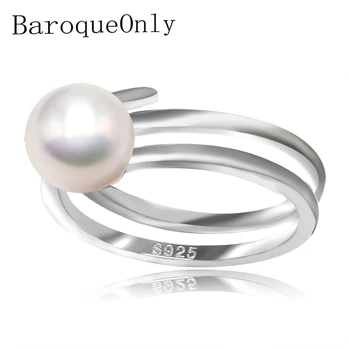 

BaroqueOnly Natural Freshwater Pearl Rings white purple orange bule adjustable 925 Sterling Silver jewelry Rings For Women RBD