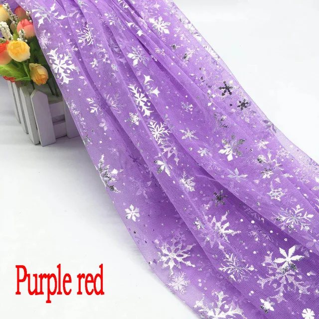 150*100cm Snowflake Tulle Rainbow Silver Snow Star DIY Handmade Fabric for Baby Dress Wedding Birthday Bouquet Supplies Purple red