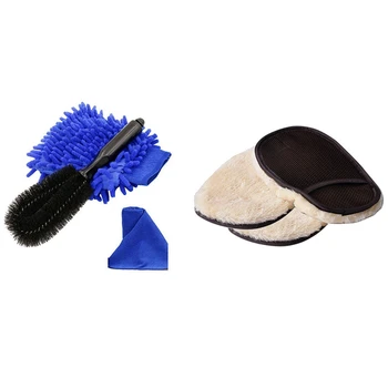 

1 Set Car Wheel Cleanning Brush,Wheel and Component Brush & 3Pcs Cleaning Gloves,Glass Cleaning Gloves