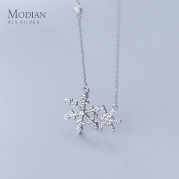 

Modian New Arrival 925 Sterling Silver Double Layers Snowflakes Flower Chain Pendants Necklaces for Women Fashion Fine Jewelry