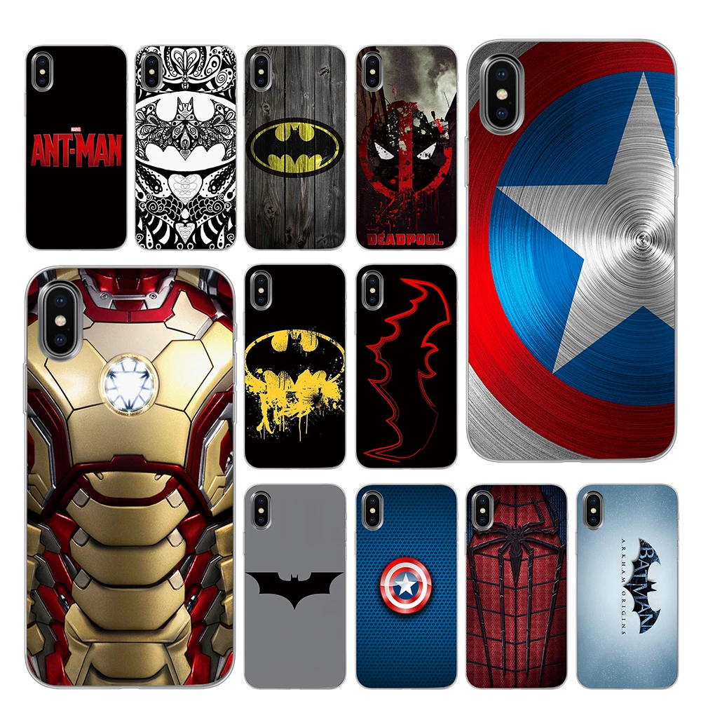Бэтмен Железный человек логотип для marvel DC черный чехол ТПУ iPhone 5 5S 6 6s 7 8 Plus X XS XR 11 Pro