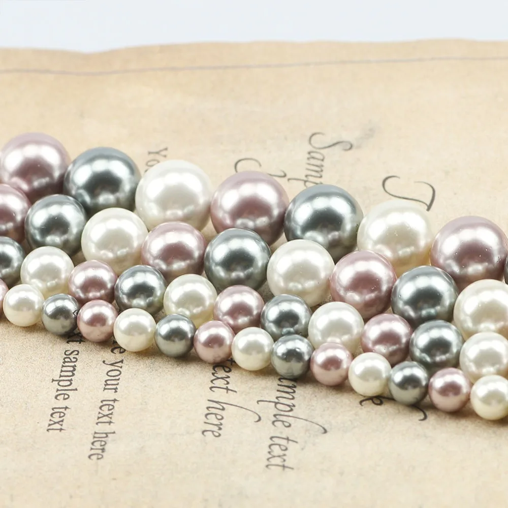 3 Colors Shell Pearl Beads Smooth White Gray Purple Round Loose Spacer Beads For Jewelry Making 6/8/10/12mm Diy Woman Bracelet