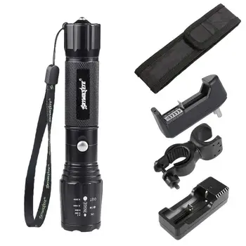 

Zoomable 6000 LM Rechargeable 18650 LED Flashlight+Charger+Bicycle Holder Clip+Torch Pouch+AC wall charger