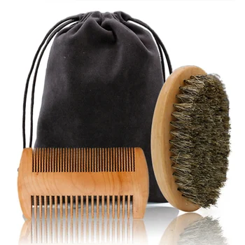 

2pcs/set Natural Boar Bristle Beard Brush And Comb For Men Bamboo Face Massage That Works Wonders To Comb Beards And Mustache