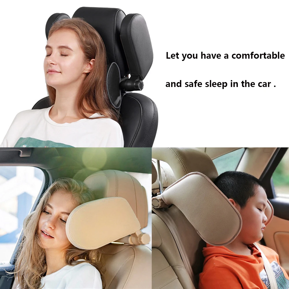 leather Car Neck Headrest Pillow Side Seat Head Support Travel Rest Sleeping Telescopic Cushion For Kids Adults Elastic Children