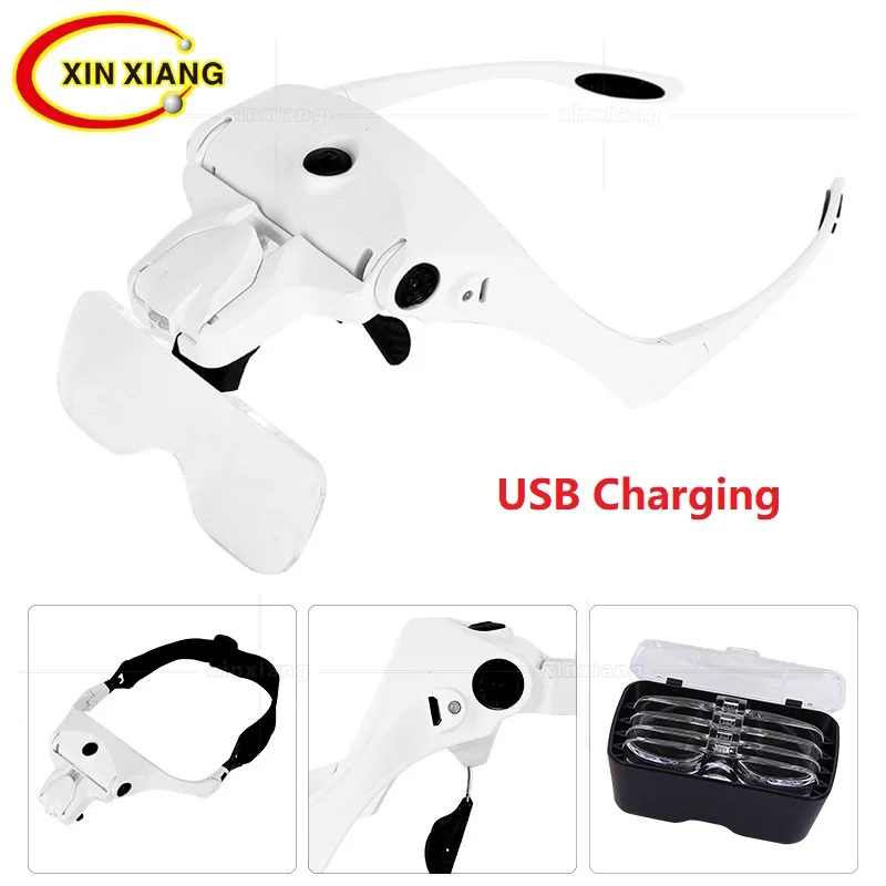 

USB Charging Reading Magnifier Headband Backlit Magnifying Glasses With LED Eyewear Magnifier Glasses for Repair Binocular Len