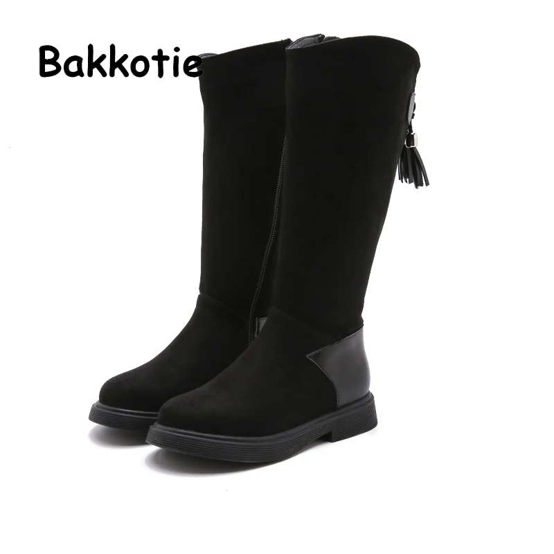 Bakkotie/Новинка г. Модные высокие сапоги для маленьких девочек Детские Зимние брендовые сапоги из натуральной кожи детская черная Нескользящая теплая меховая обувь