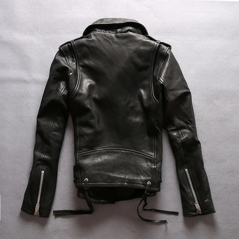 

new arrival spring sheepskin women fashion slim motorcycle jacket zipper real leather coat adjustable waist