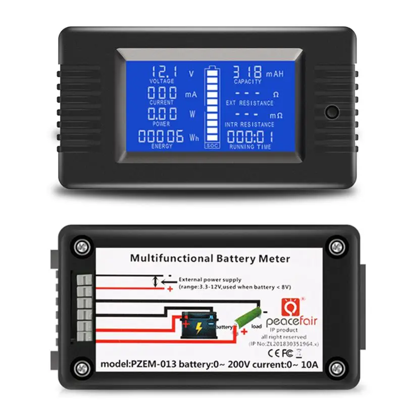 Мультиметр постоянного тока 0-200 в 0-10A тестер батареи Вольтметр Амперметр Напряжение питания Ток Сопротивление Емкость энергии счетчик времени монитор