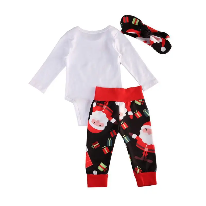 Cute Christmas Newborn Boys Girls Baby Sets Cartoon Elk Pattern Bodysuit Tops Kids Clothing Bowknot Headband 3pcs Clothes Set
