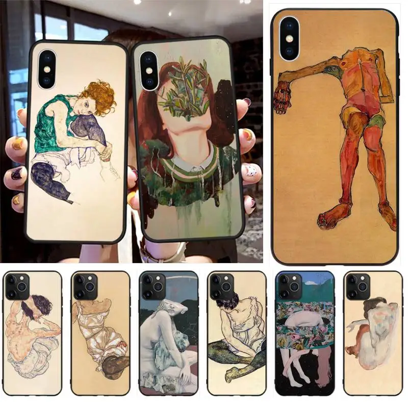 Чехол для телефона CUTEWANAN Egon Schiele Trippy Art мягкий черный чехол iPhone 11 pro XS MAX 8 7 6 6S Plus X 5S SE