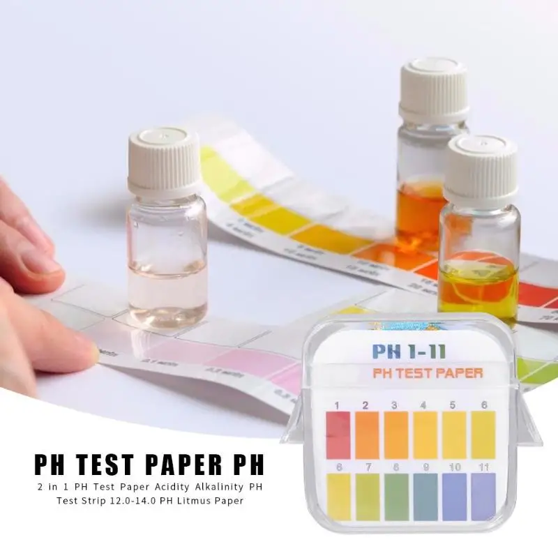 2 в 1 Вода кислотность Щелочность PH Тест-полоска 1-11 12,0-14,0 PH Litmus бумага обнаружения много воды-связанных ежедневных веществ