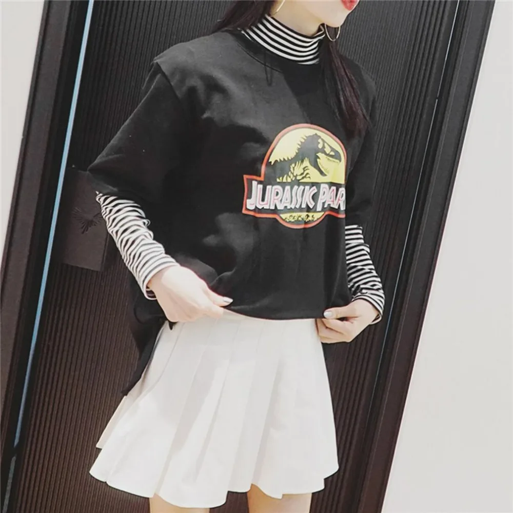 Summer Women Funny Tshirts Dinosaur Pattern Letter Print Cotton Short Sleeve Female Tee Tops Casual Loose Type Top Shirts