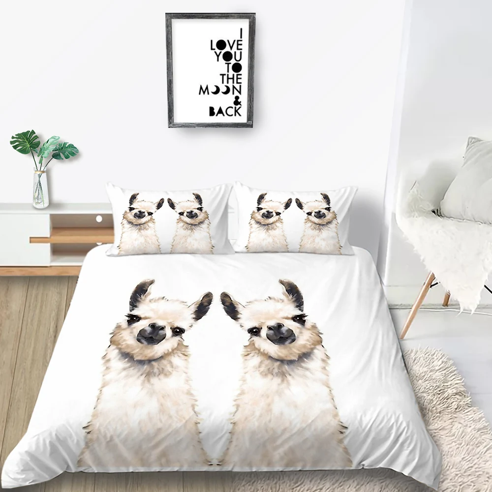 

Thumbedding Alpaca Bedding Set Symmetry Cute Soft King Size Duvet Cover White Queen Double Full Twin Unique Design Bed Set