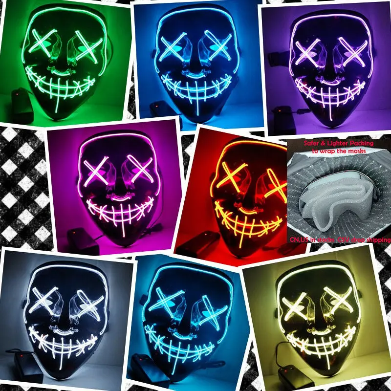 

Led Mask Halloween Props Party Masque Masquerade Masks Neon Maske Light Glow In The Dark Mascara Horror Maska Glowing Masker New