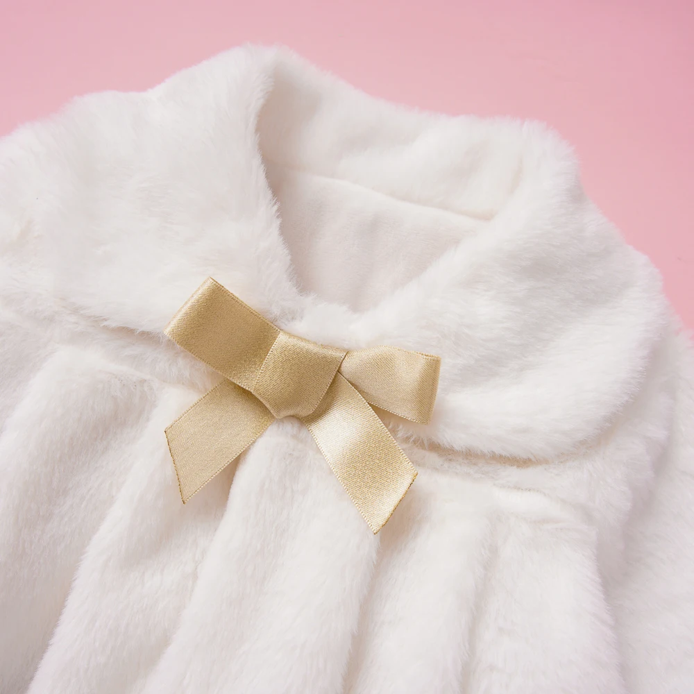 Зимнее теплое пальто для маленьких девочек; плащ; пальто с мехом для маленьких девочек; милая пушистая куртка с бантом; верхняя одежда