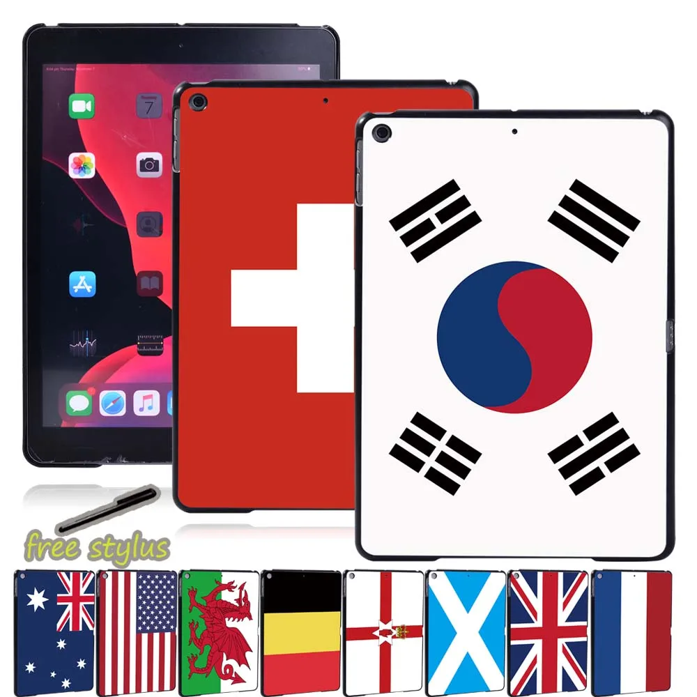 

National Flag Series Cover Case for Apple IPad 8 2020 10.2 Inch Multicolor Anti-fall Hard Shell Plastic Tablet Case + Pen